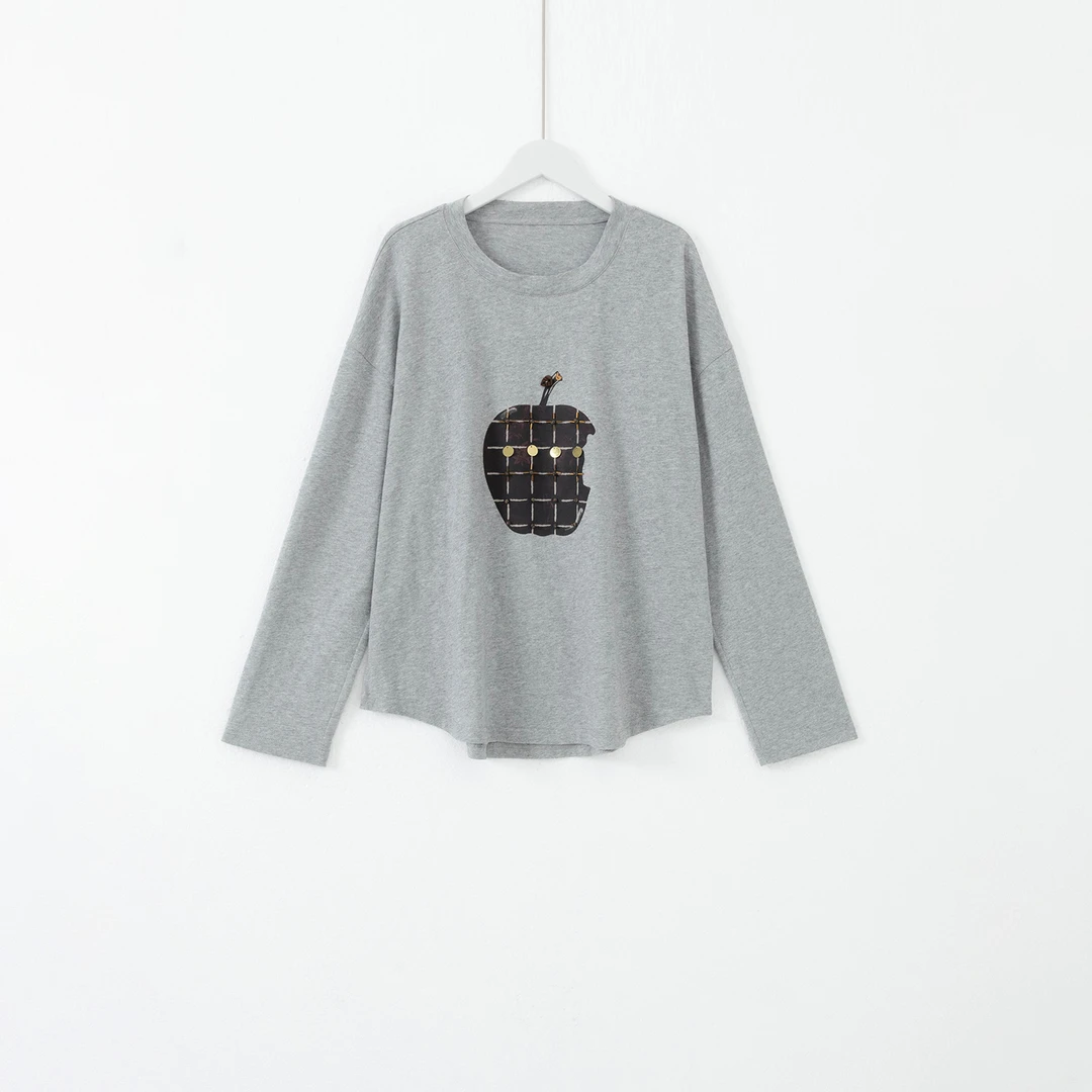 几里与麻 百搭显瘦亮片钉珠苹果印花T恤 衣长65胸围110 2092547