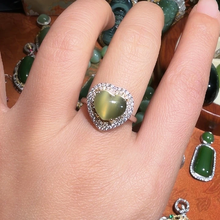 和田玉（碧玉）银S925镶嵌戒指