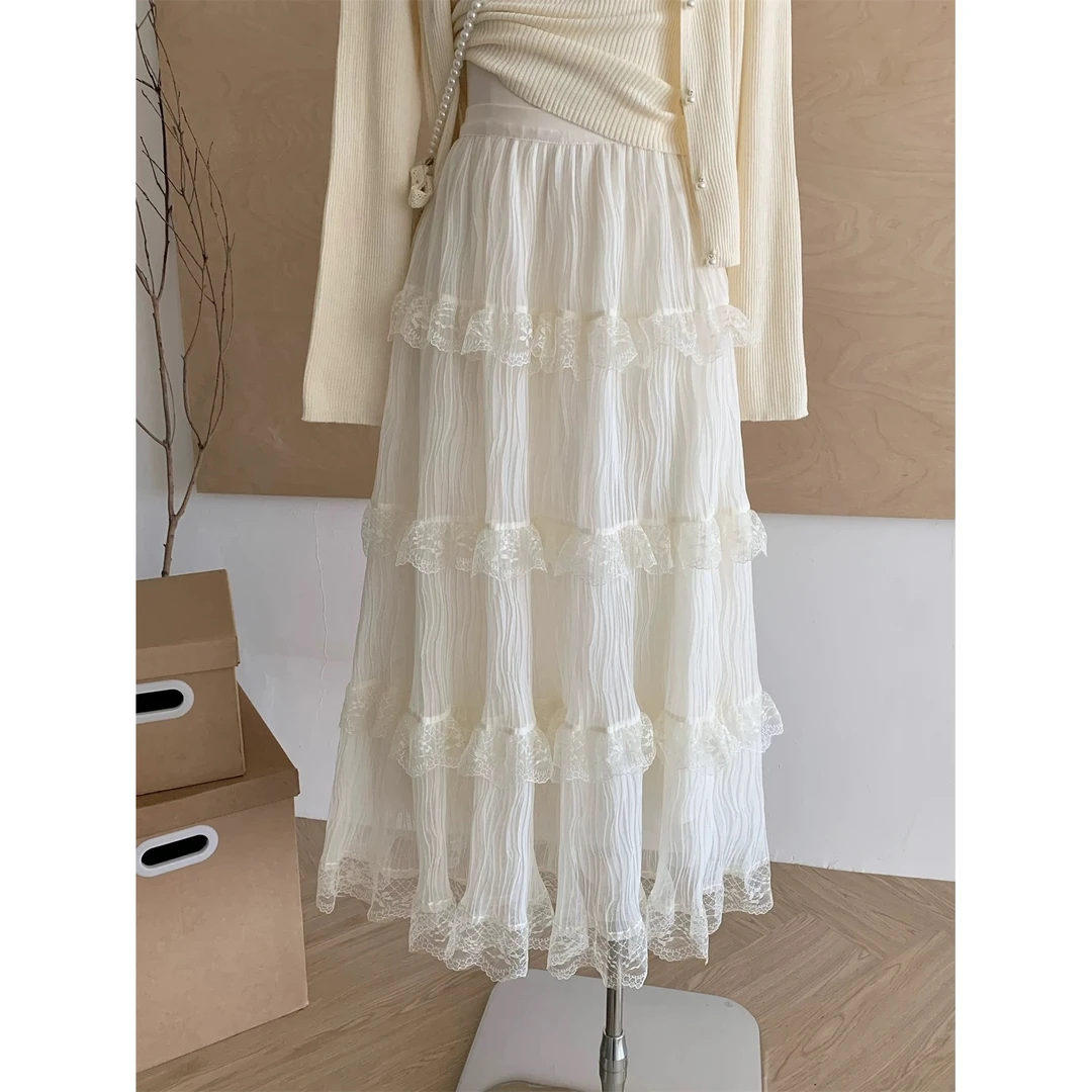 【秀宝女装】甜美温柔风蕾丝蛋糕裙A字半身裙XB4910