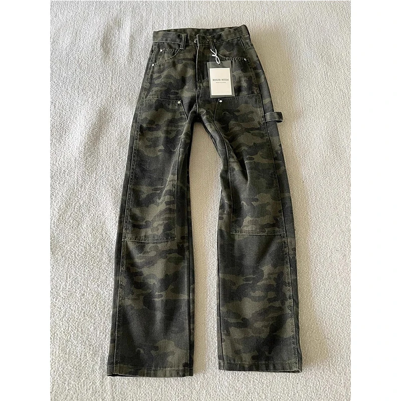 美式微喇迷彩裤子男款春季潮牌痞帅户外牛仔裤cleanfit伐木工装裤