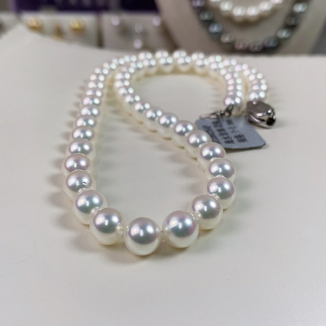 项链银S925镶嵌海水珍珠7-7,5m日本海水珍珠项链（花珠品质）