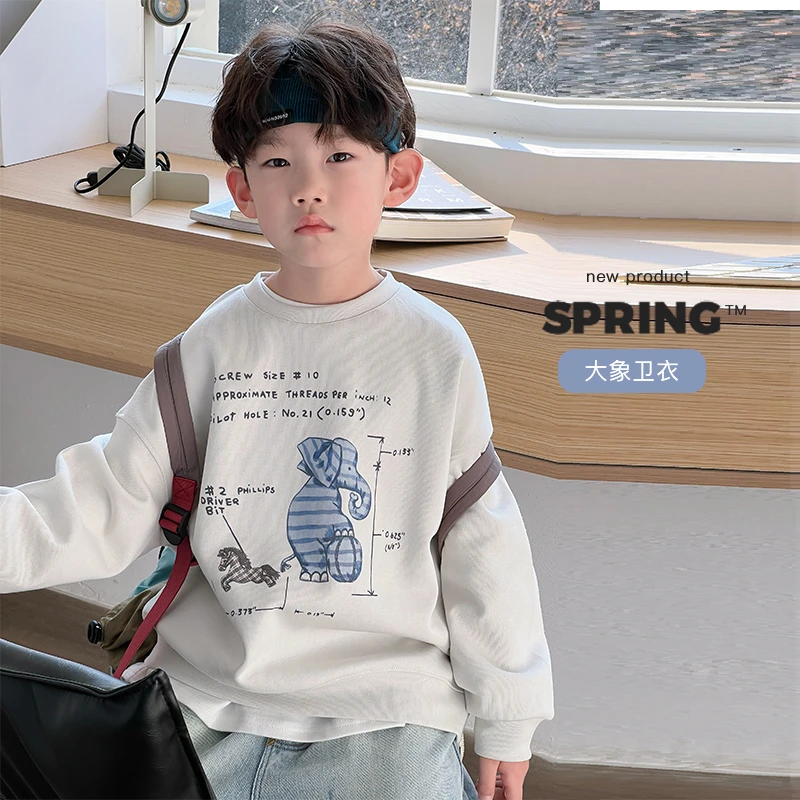 ivan家童装2025春装卡通印花中大童男女童休闲百搭卫衣 杨 dz4549