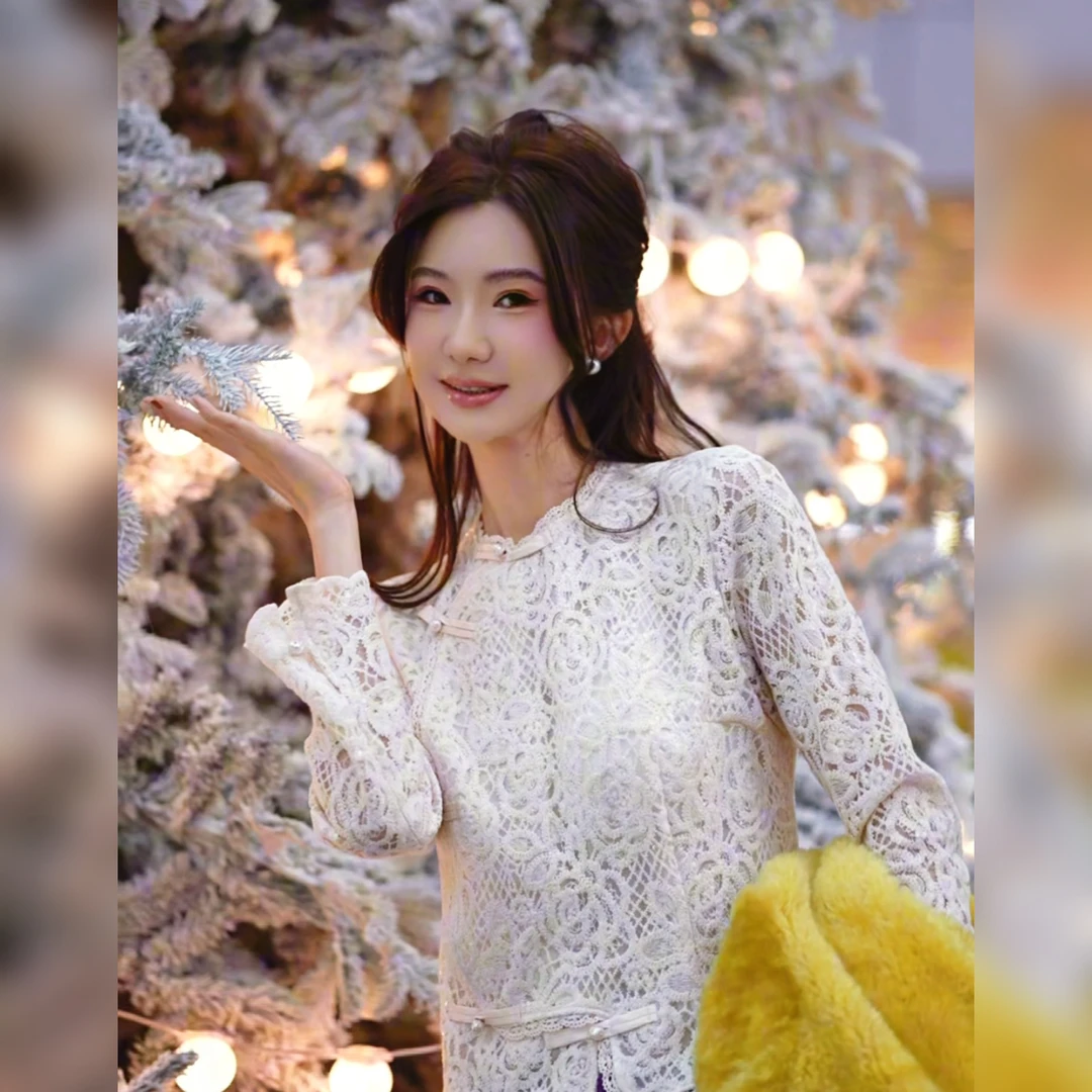 yiyiya.Guo艺艺吖【蕾丝公主】早春新款斜襟盘扣长袖上衣120028SS52