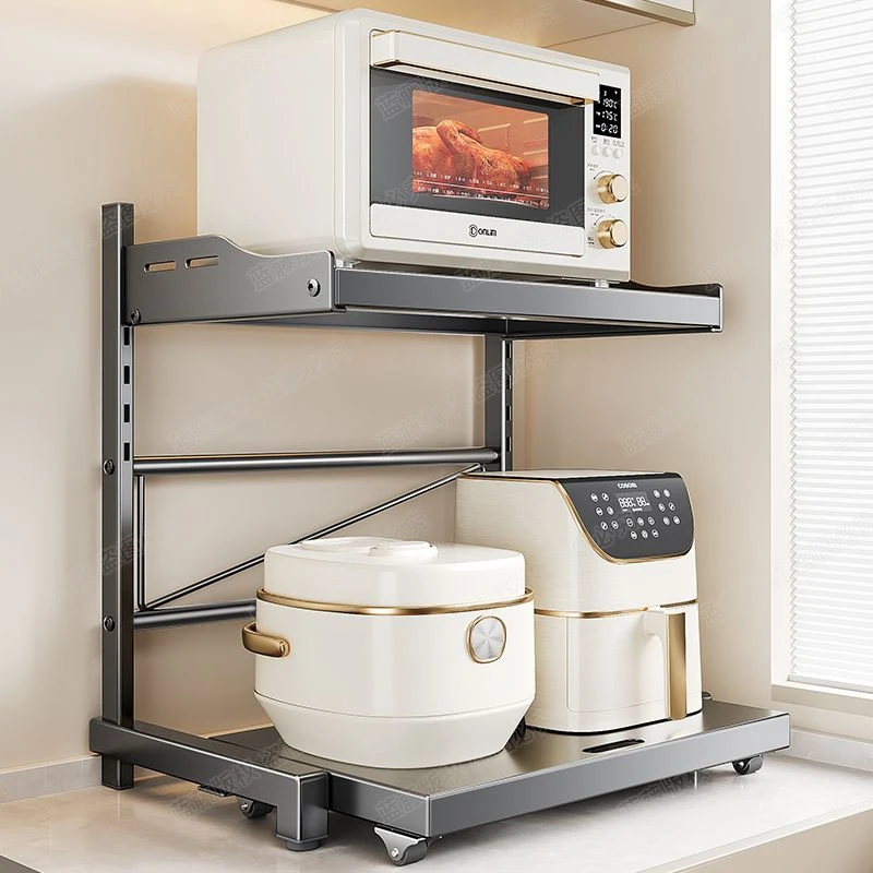 厨房多功能伸缩厨房收纳微波炉架电饭锅小电器收纳架置物架落地式