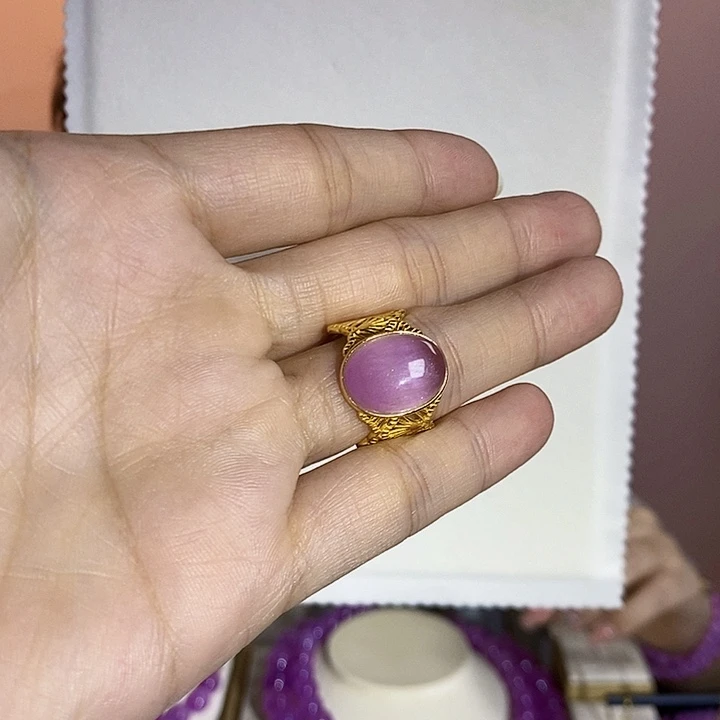 紫锂辉高冰收藏级戒指银S925镶嵌锂辉石