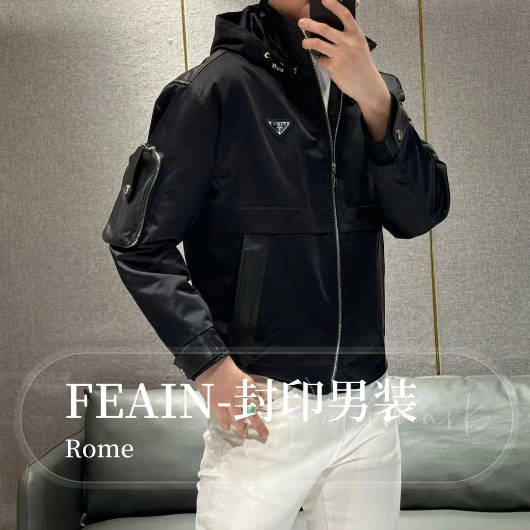 【真皮拼接】进口三防牛津布连帽加棉夹克5511