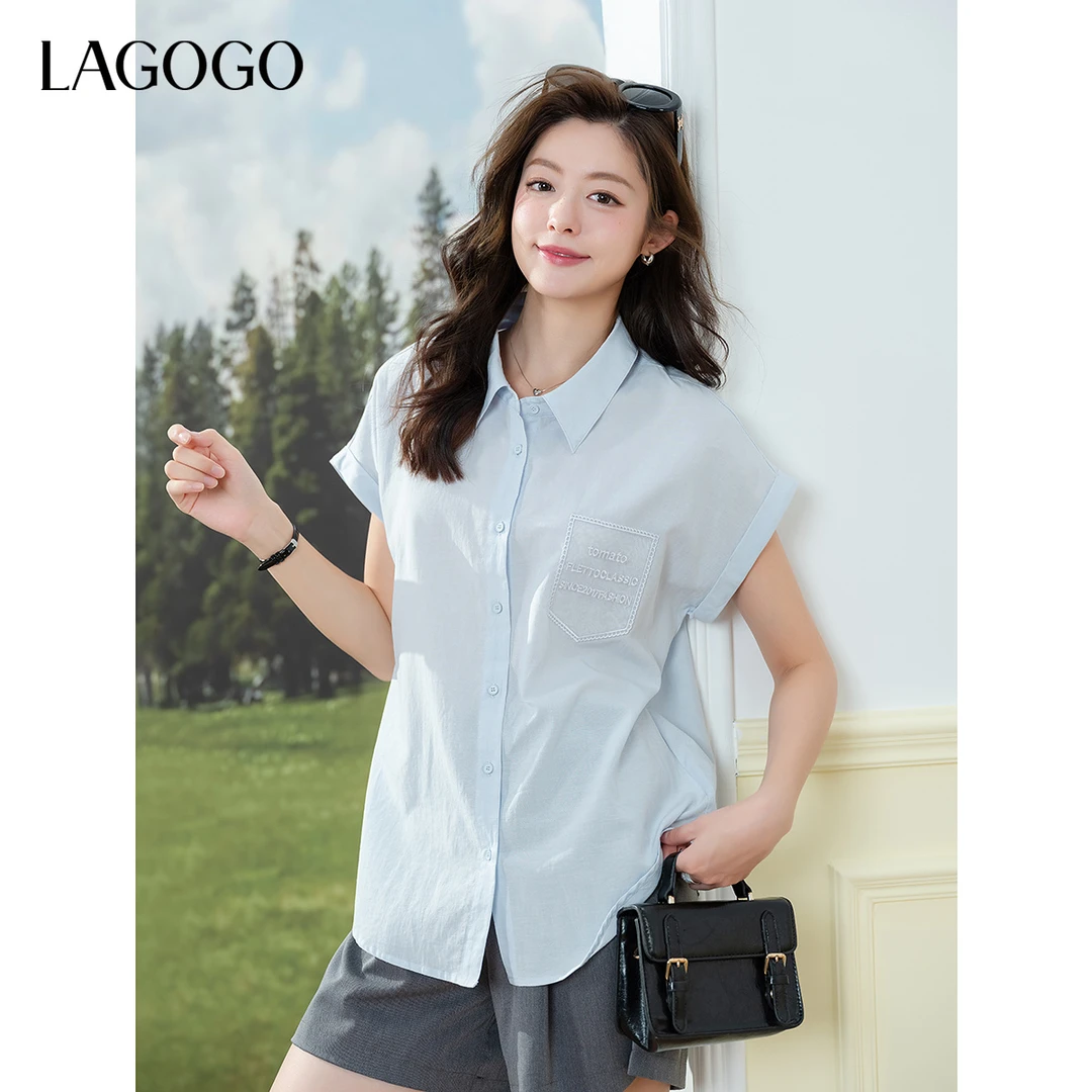 lagogo拉谷谷2025年新款温柔亚麻轻盈通勤衬衫女OACC214WH5