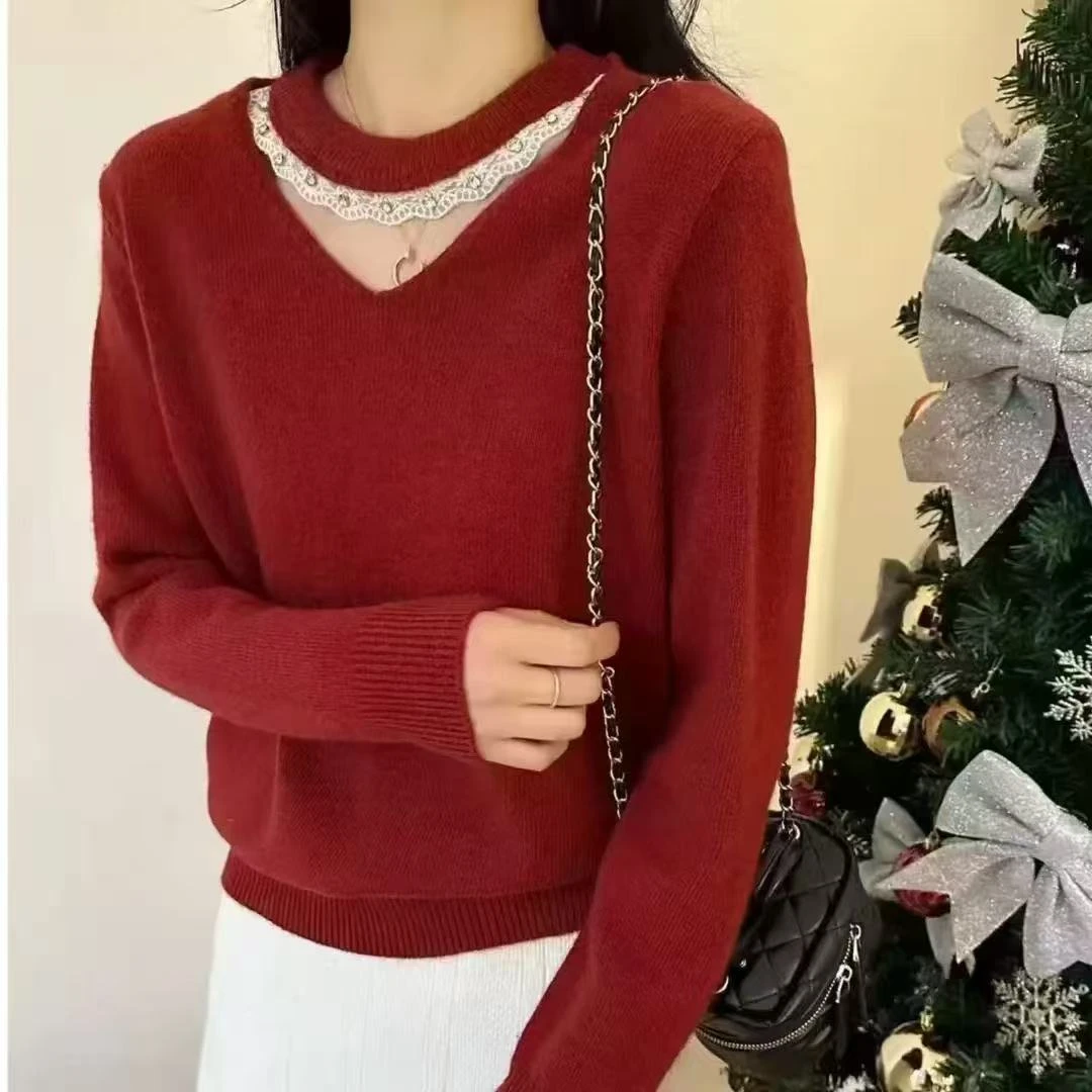 韩式秋冬镂空新款气质毛衣长袖挂脖纯色简约百搭显瘦漂亮针织毛衫