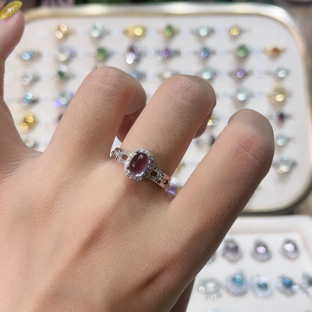 蛇纹石玉戒指银S925镶嵌