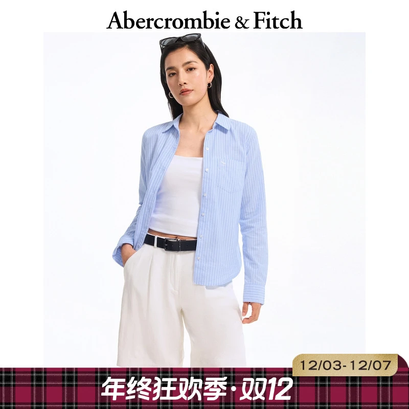 AF经典小麋鹿图案女装春夏美式气质复古通勤牛津长袖衬衫140-4429