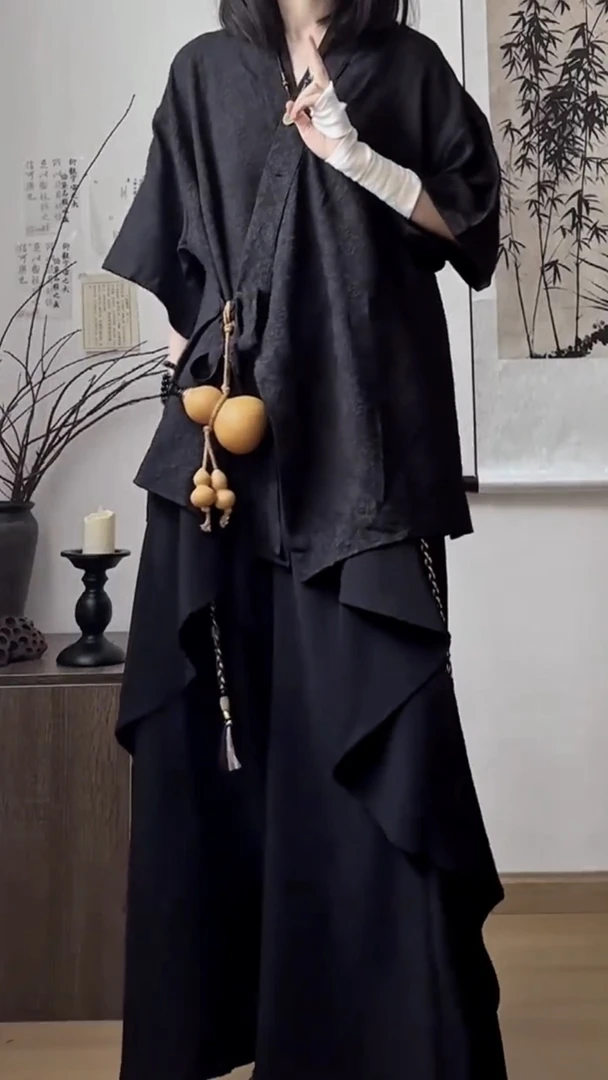 山月SHANYUE设计裤裙套装小众中性穿搭山本国风男装中式裤子男士