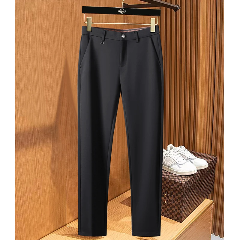 莫代尔高级感丝滑弹力休闲裤男士夏季新款高端免烫商务黑色长裤