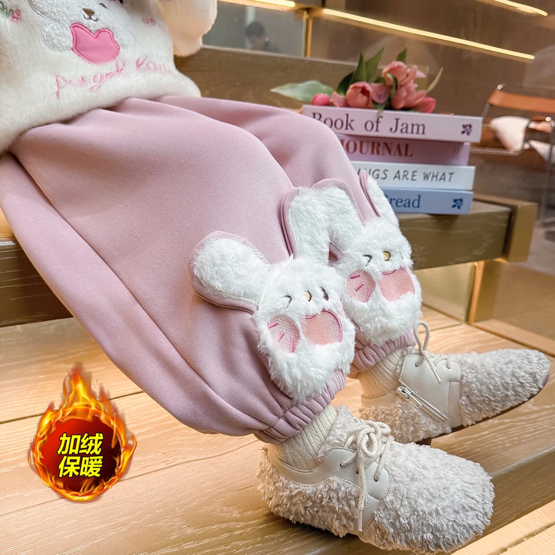 女童加绒加厚卫裤冬装洋气儿童女宝宝小童宽松休闲裤冬季保暖裤子