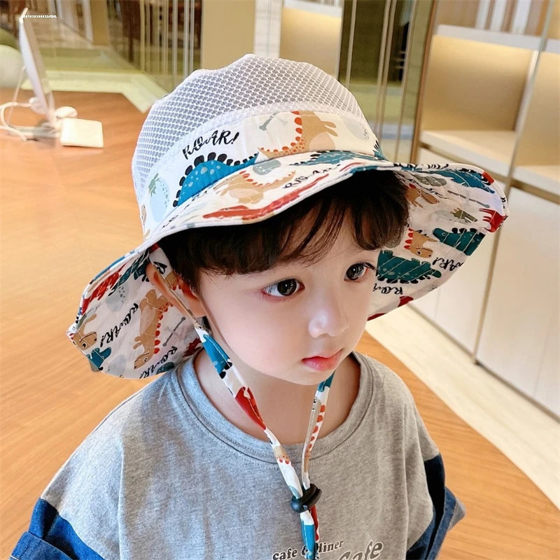 儿童帽子防晒帽男童夏季宝宝女童遮阳帽新款网眼太阳帽户外渔夫帽