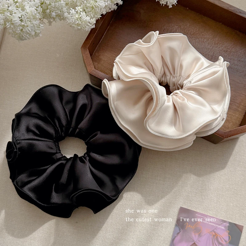 法式缎面褶皱四层花苞大肠发圈女高级感丸子头绳皮筋扎头发绳头花