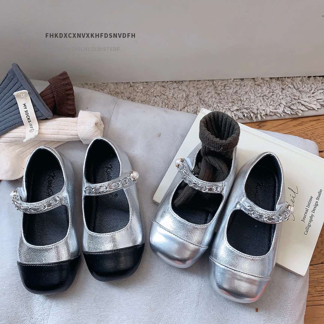 韩版儿童皮鞋2025春季新款女童公主鞋银色小女孩单鞋女宝鞋子软底
