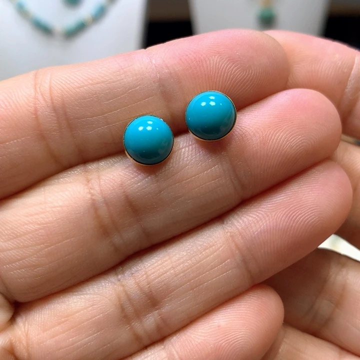 绿松石18K金镶嵌耳钉