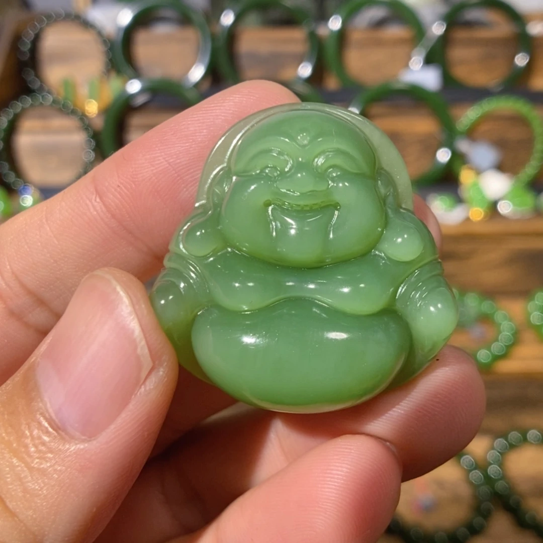 【闪购商品】吊坠(不含链)未镶嵌和田玉俄料粉绿猫眼佛公35/11.8