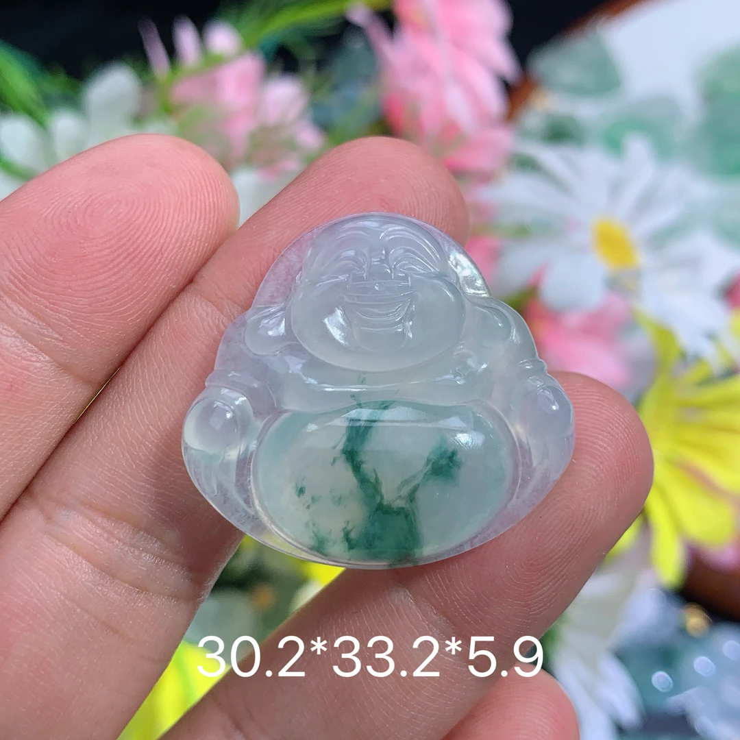 缅甸天然翡翠A货冰种飘花佛公吊坠刘气质百搭精致雕刻精美时尚妈