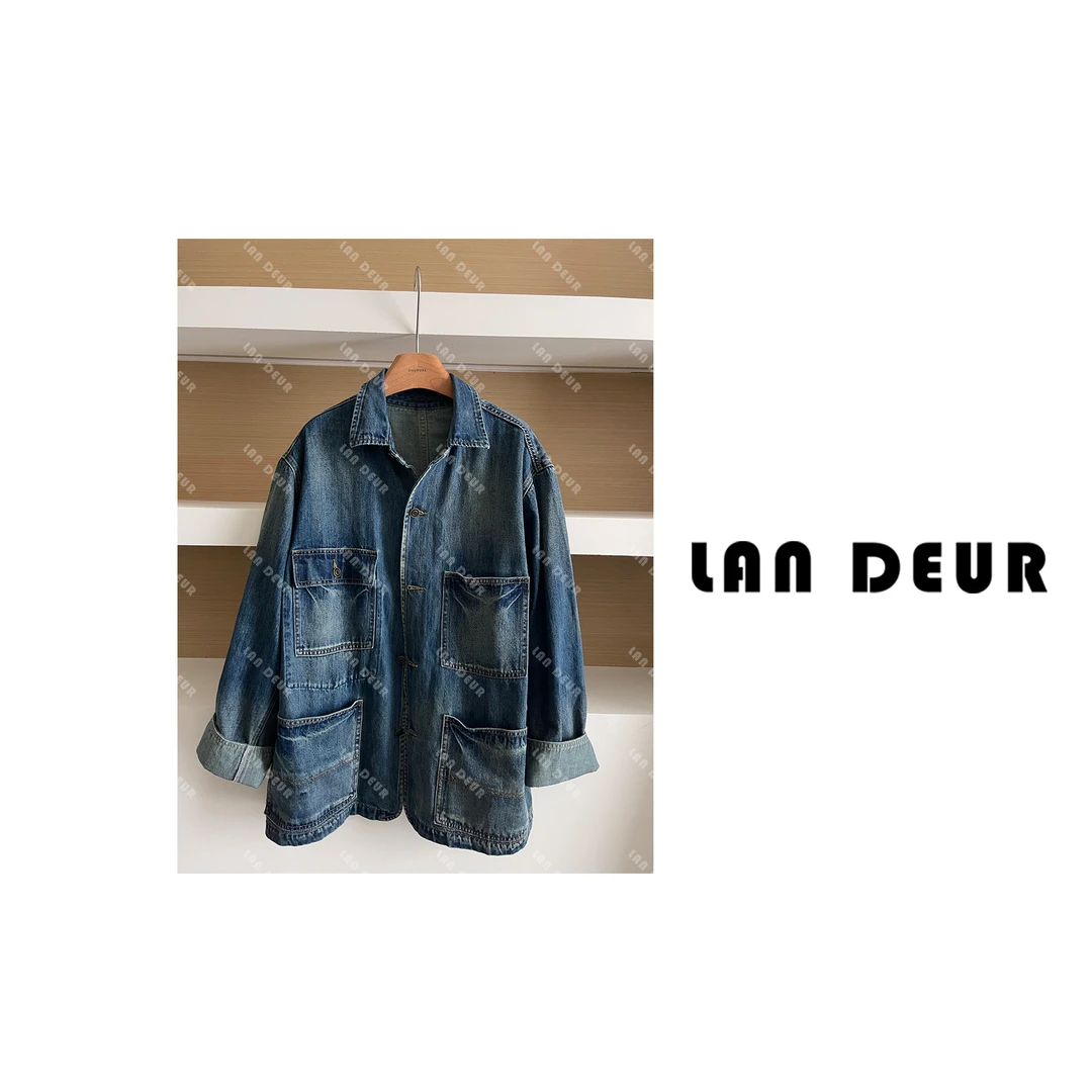 【幽蓝撞色】小众设计感水洗复古蓝牛仔百搭宽松中长款外套女上衣