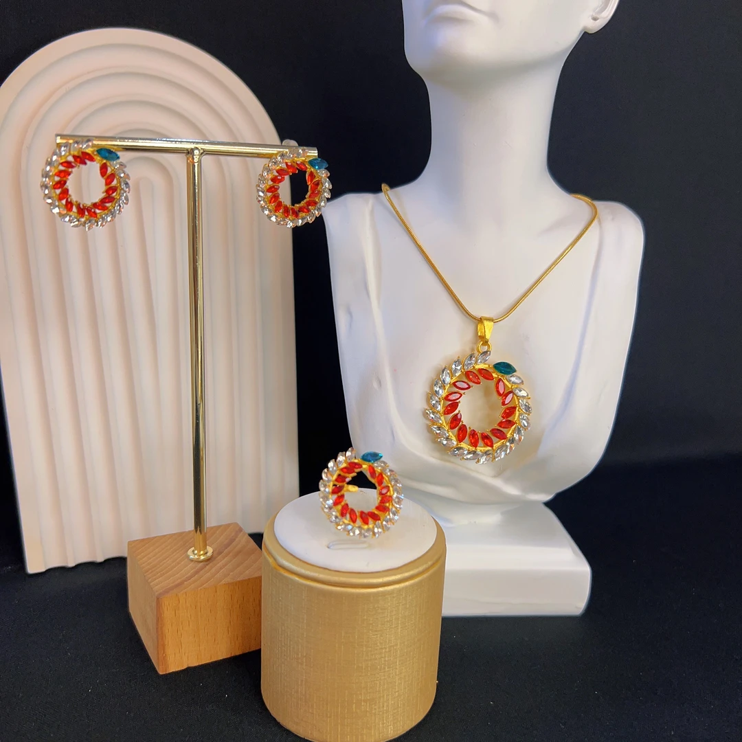 铜合金仿水晶项链 哈尼西牧时尚百搭华丽三件套#0007952