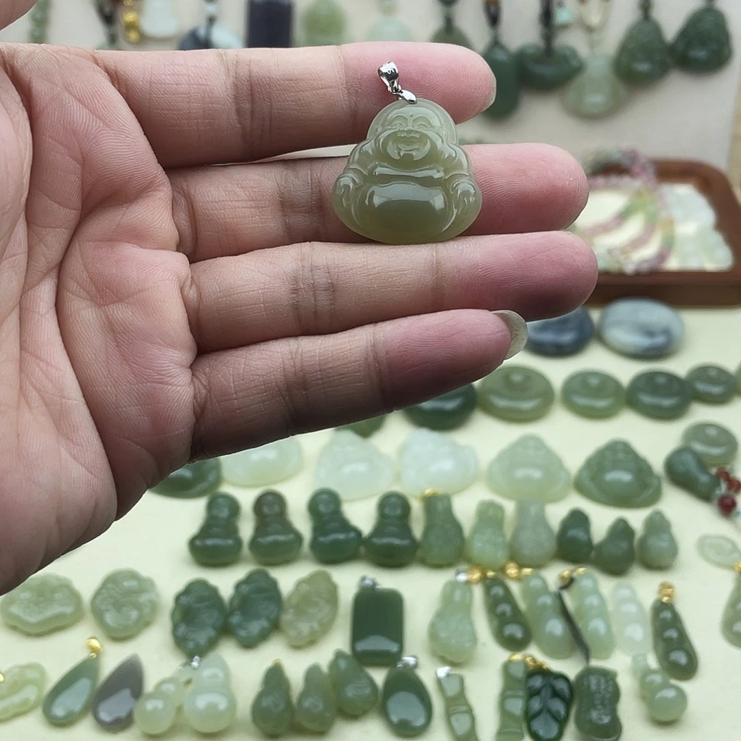 和田玉银S925镶嵌吊坠(不含链)