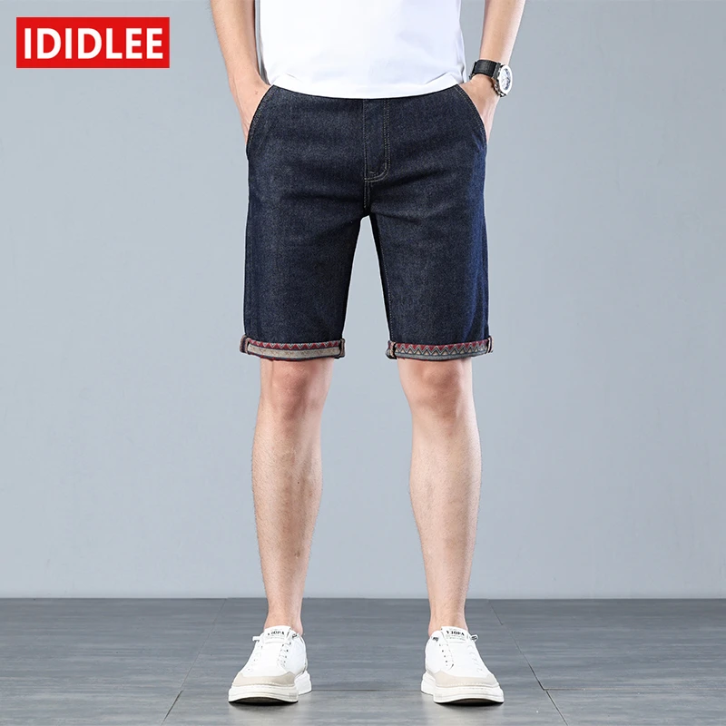 IDIDLEE黑色牛仔短裤男大码直筒休闲五分裤夏季薄款宽松弹力中裤