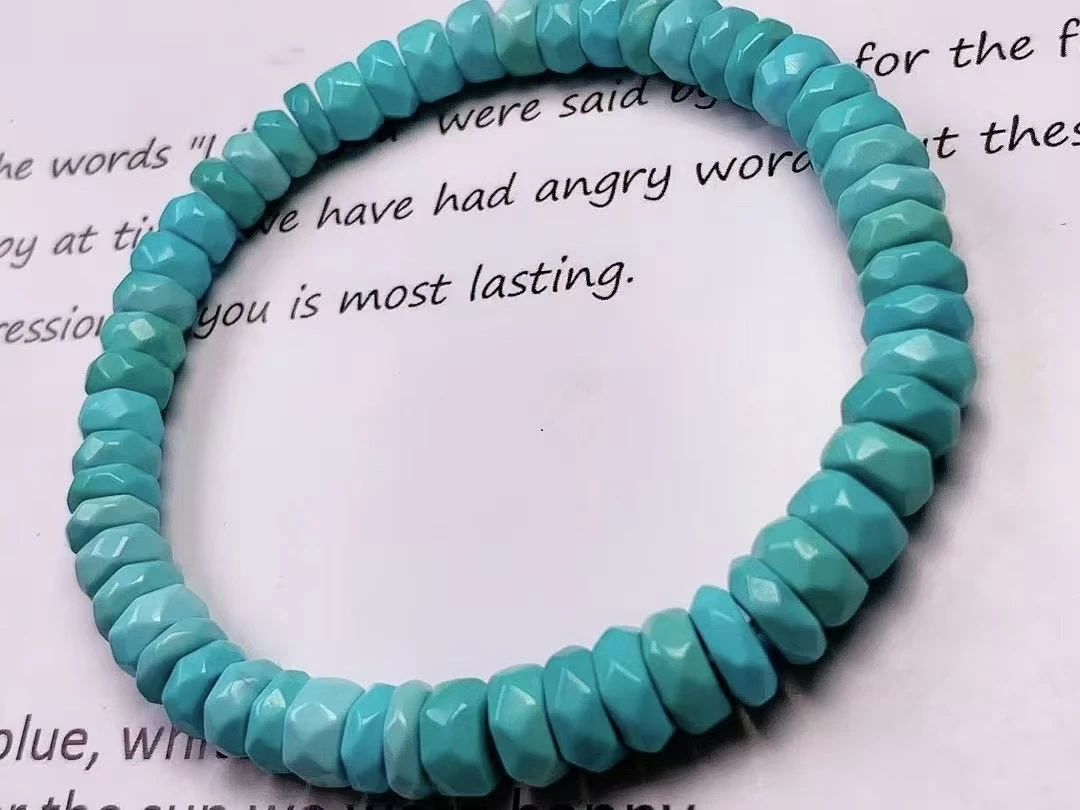 原矿高瓷绿松石精工雕刻珠形无相珠切面绿松石手链， 无相鼓珠6.5