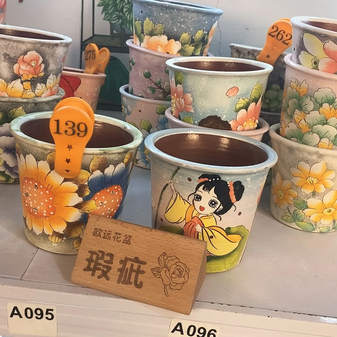 花盆紫砂红陶手绘花盆