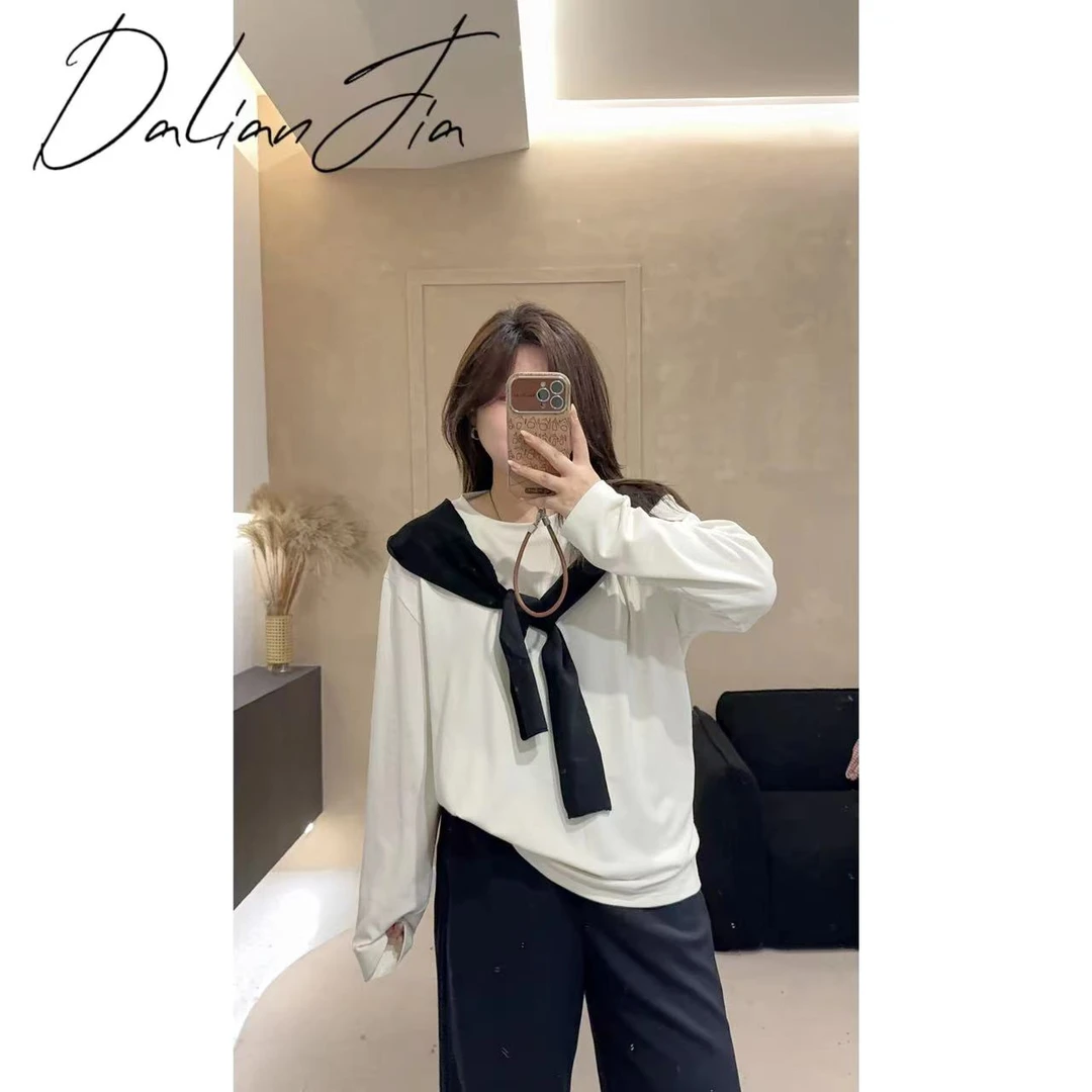 晶咕【尼斯假期】披肩式假两件长袖上衣秋冬款绒感T恤连帽打底