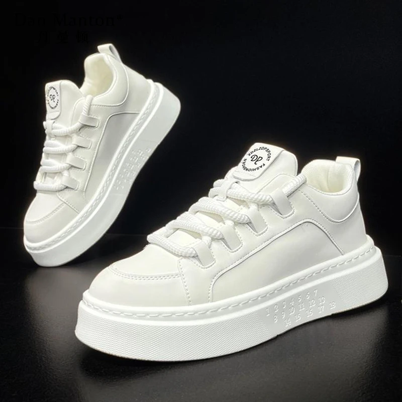 男鞋2025新款高端百搭休闲透气皮面板鞋潮男士运动增高时尚小白鞋