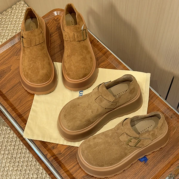 爆款厚底7cm增高勃肯鞋女单鞋2025新款秋季百搭懒人乐福豆豆鞋