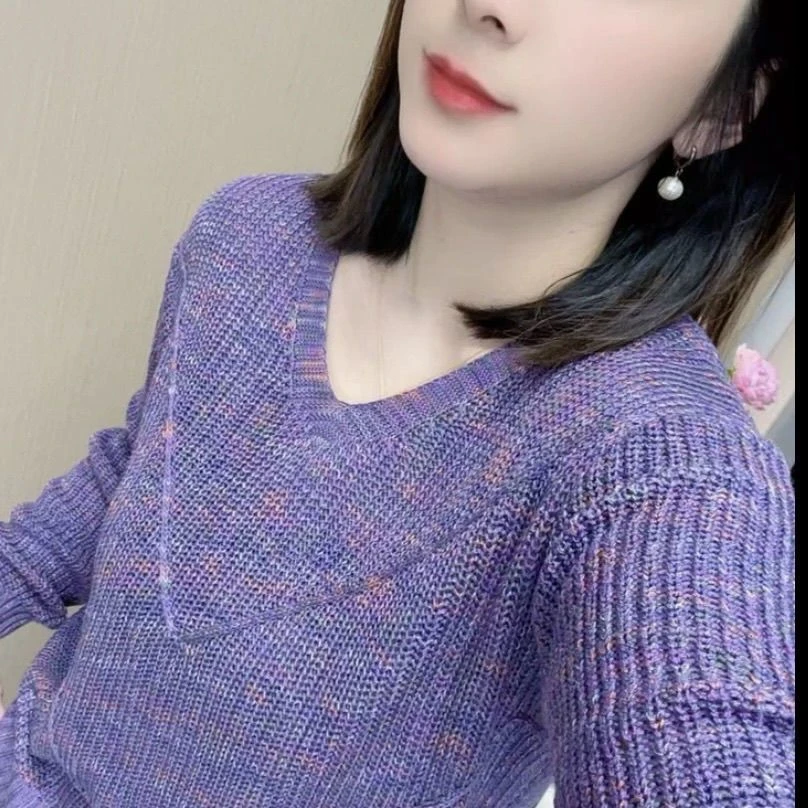 毛针织衫秋冬针织衫百搭V领宽松针织女韩版长袖