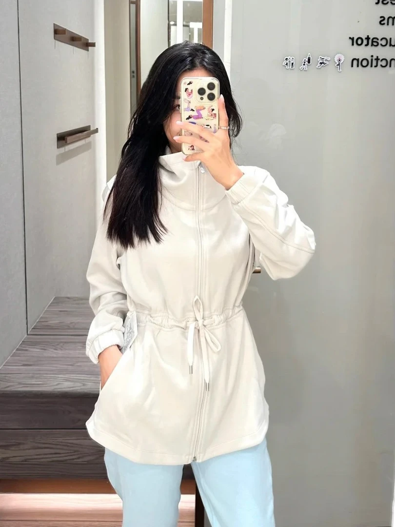 立领束腰瑜伽外套休闲运动风衣通勤拉链夹克上衣女