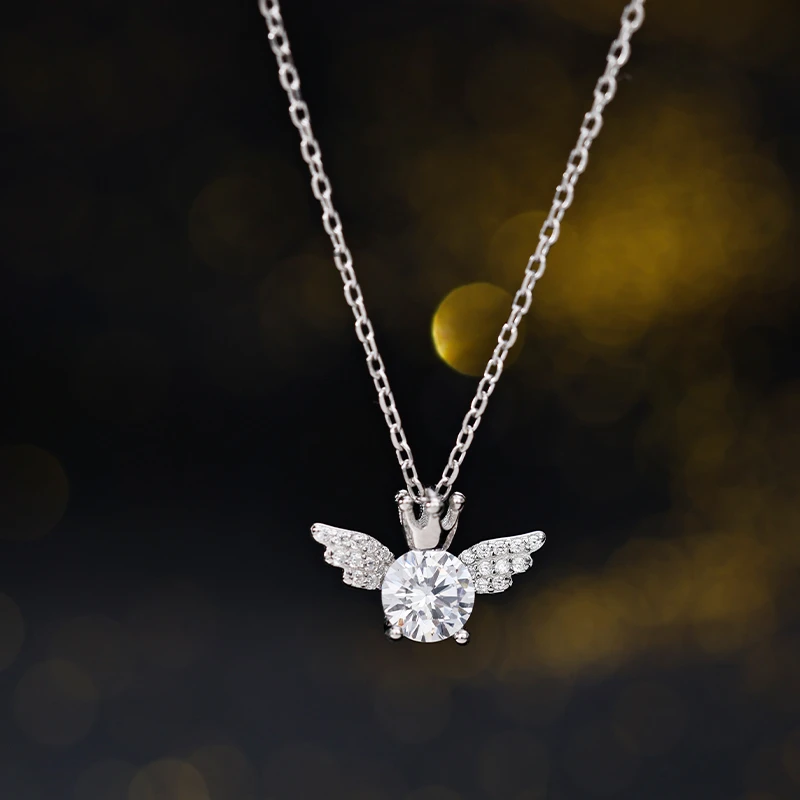 坠链均925银 925纯银天使之翼皇冠项链轻奢时尚简约灵动ins锁骨链