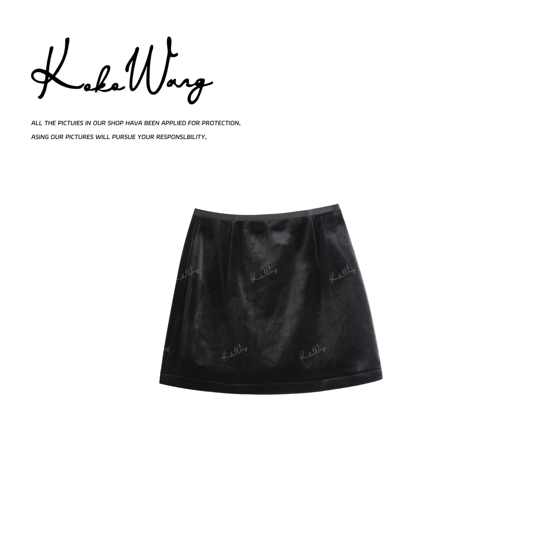 KOKO WANG【丝绒女人】秋冬新款绒面显瘦百搭A字半身裙N2445H04Q41