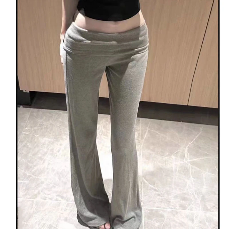 2025新款辣妹性感休闲喇叭裤女春秋季设计感翻折两穿修身显瘦长裤