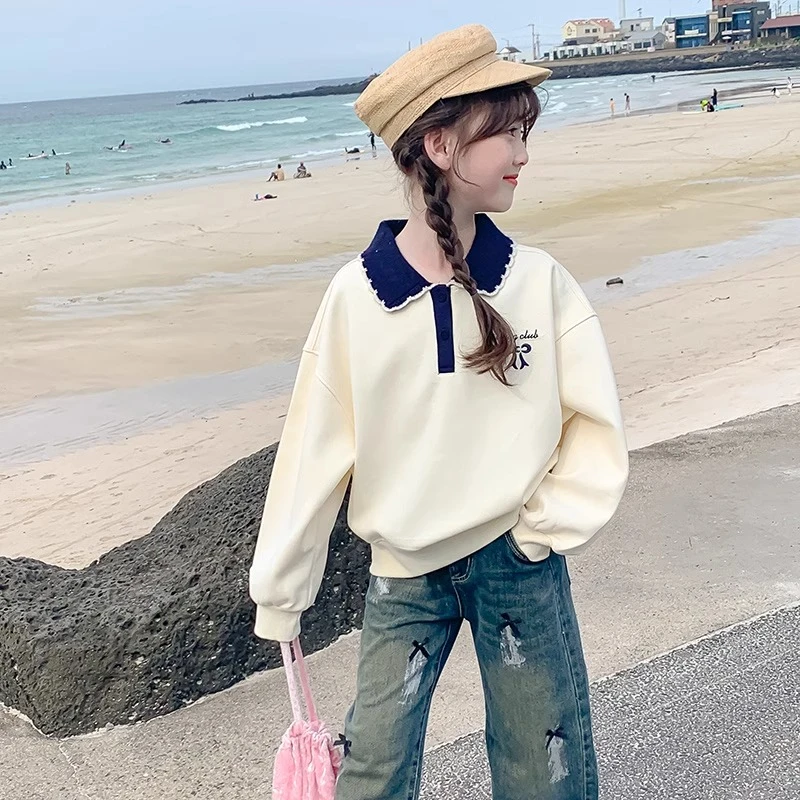 女童加绒卫衣2025新款洋气儿童春秋款长袖小女孩春季POLO领上衣潮