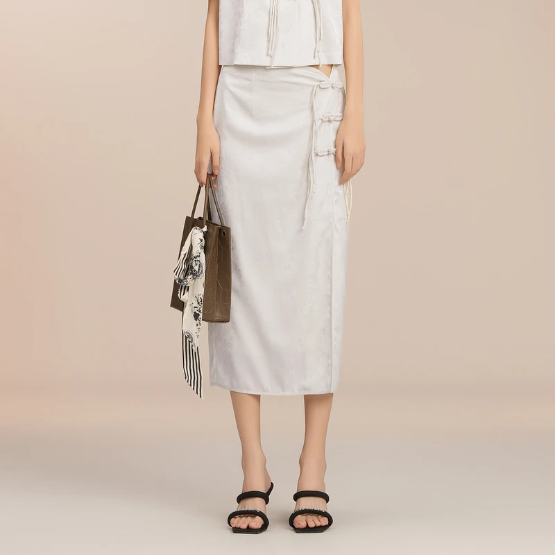 XG雪歌新款半身裙XK203018A691夏季国风提花白色半身裙长裙