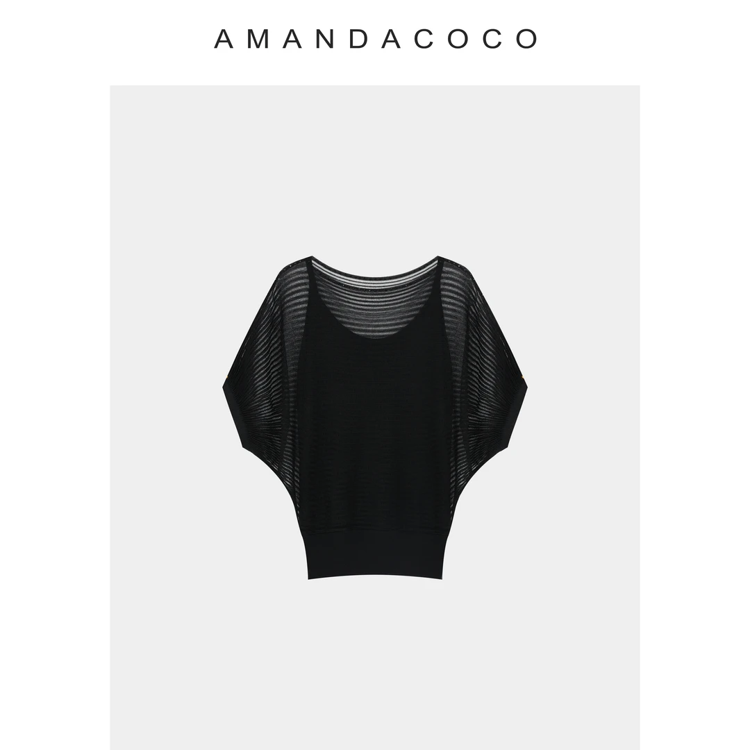AMANDACOCO茜茜丨镂空小调～薄款冰感蝙蝠袖防晒罩衫吊带两件套