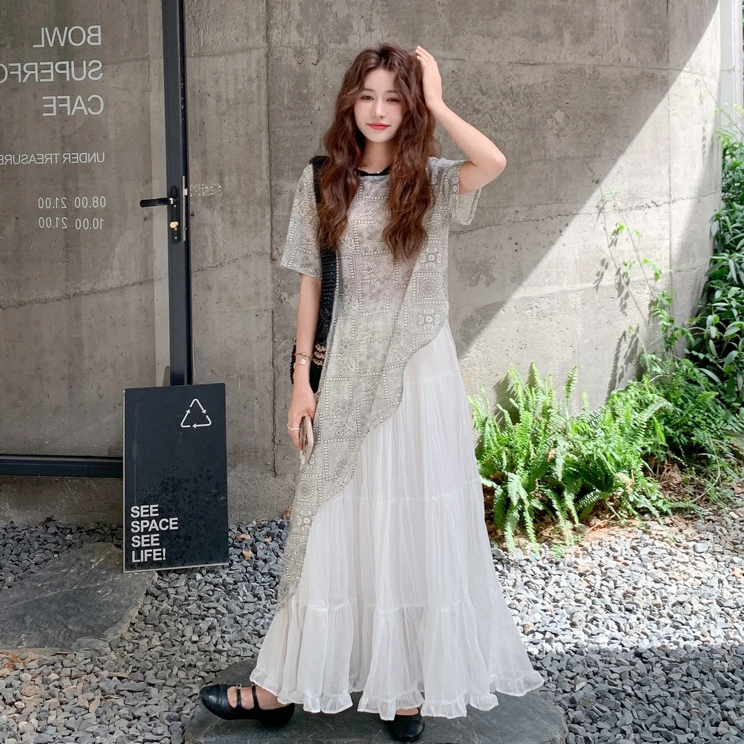 法式浪漫温柔风不规则连衣裙套装女夏季2025新款超仙半身裙两件套