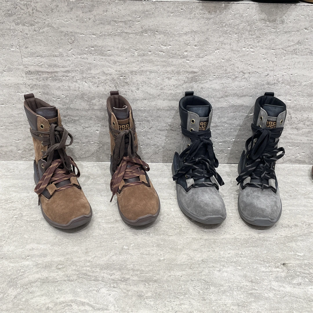 欧洲站2025秋款休闲磨砂真皮女鞋时尚舒适透气网面平底马丁短靴