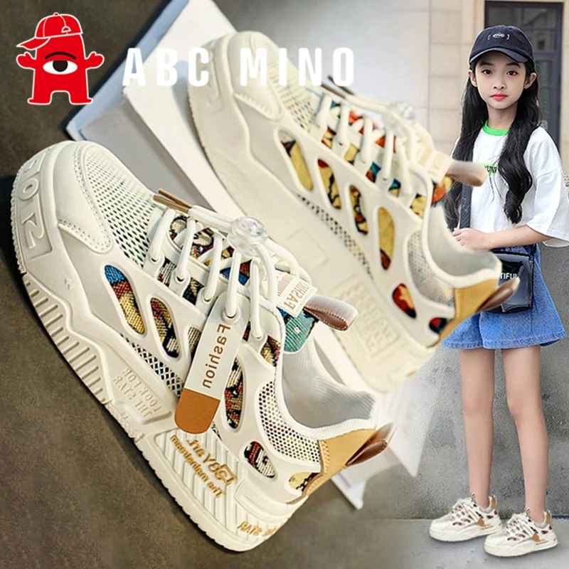 ABC MINO女童鞋2025款夏季网面透气儿童休闲板鞋中大童运动鞋学生