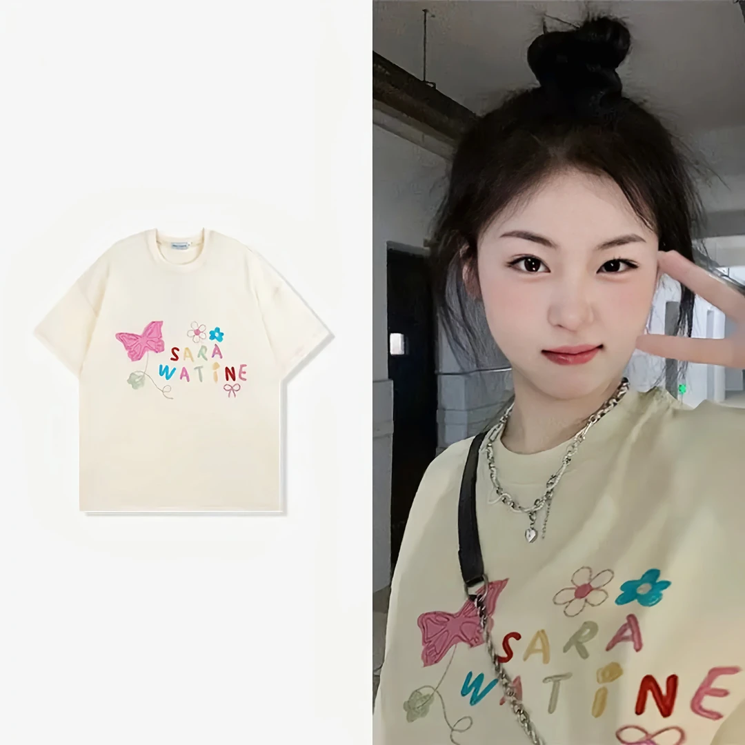 HandSeven重磅早春新款时尚百搭多巴胺刺绣显瘦t恤防皱