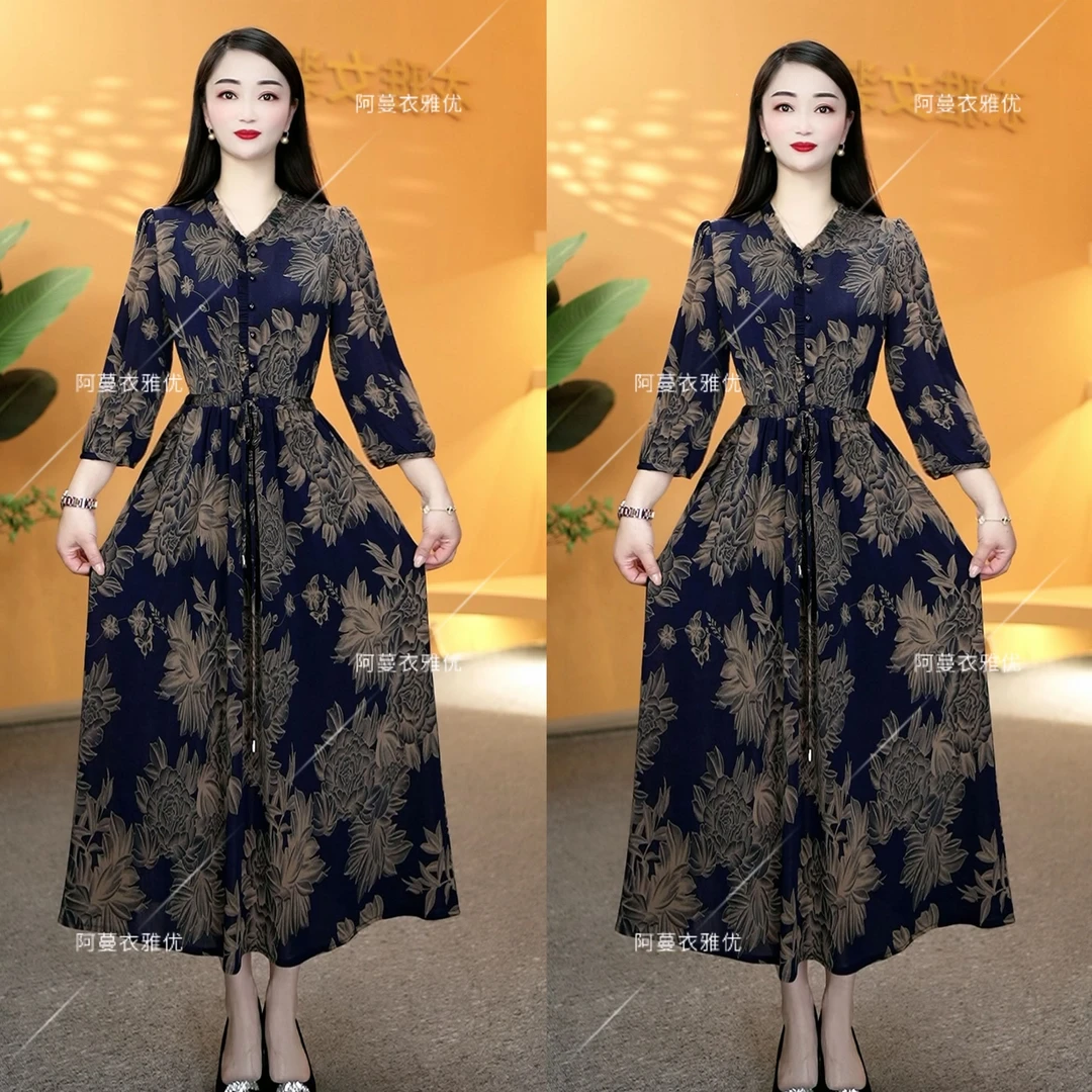 【衣雅严选】8100-1419#新款气质花边领丝光弹力缎面系带连衣裙