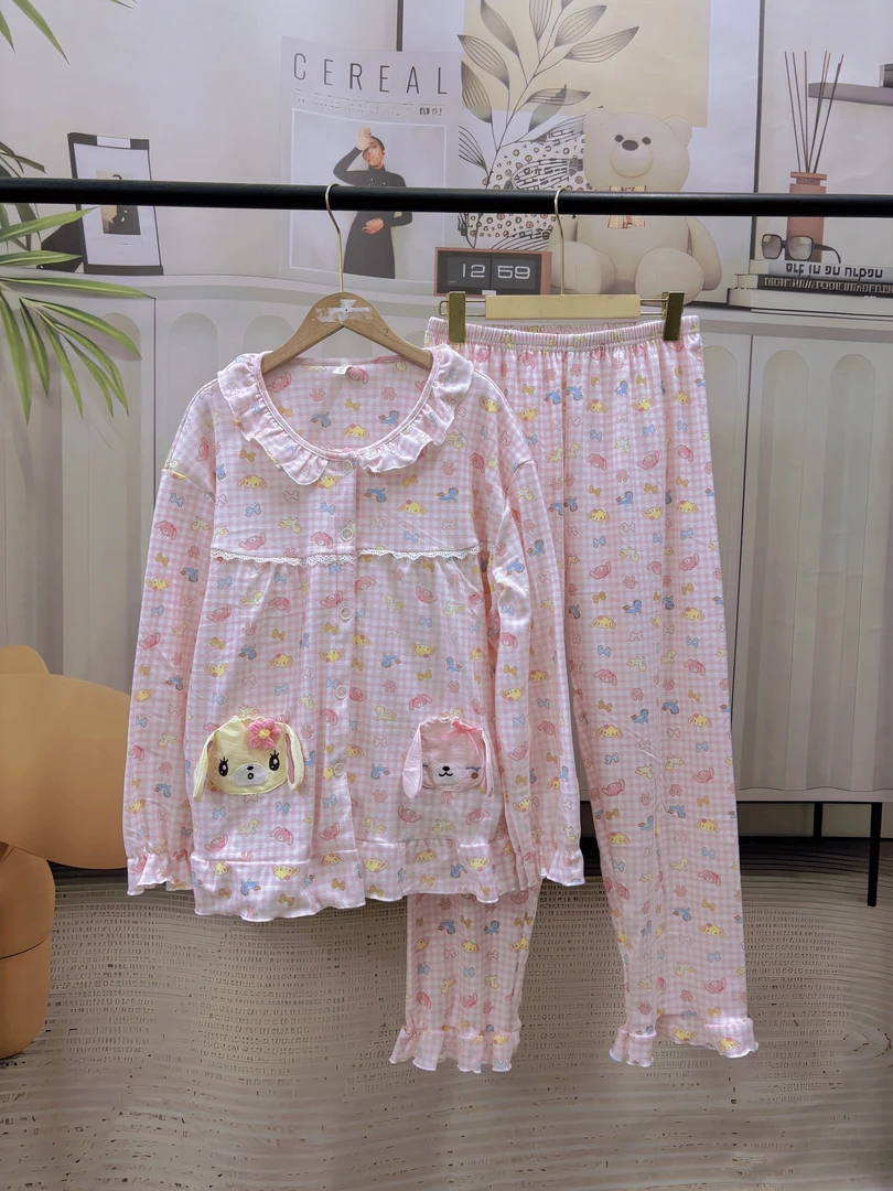 【秋冬】保暖新款爆款德绒长袖长裤卡通甜美睡衣加厚家居服套装   1