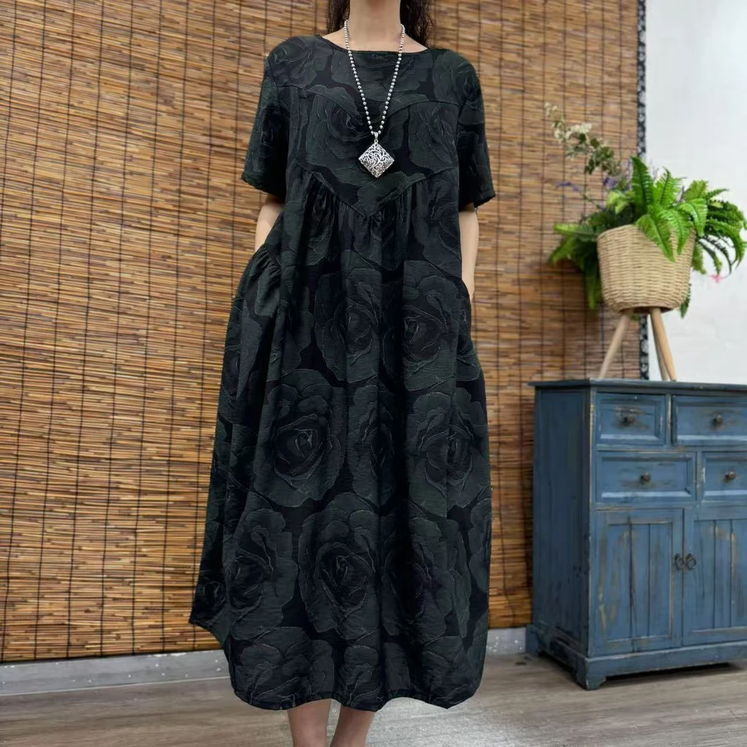 7199夏季新款倒三角优雅减龄显瘦洋气短袖连衣裙QZ