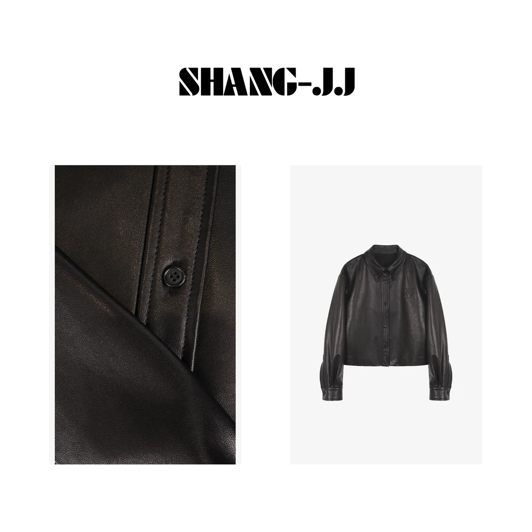 SHANG-JJ【机场皮衣】西班牙进口羊皮半植鞣设计师皮衣外套q132283p