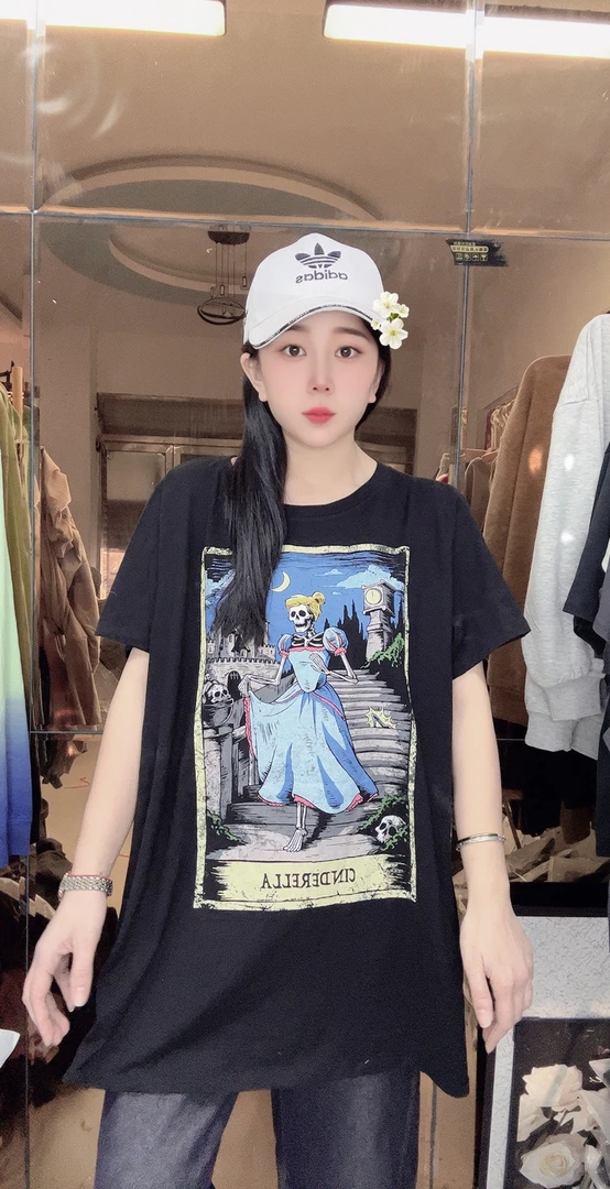 2025外贸大码T恤黑色骷髅公主