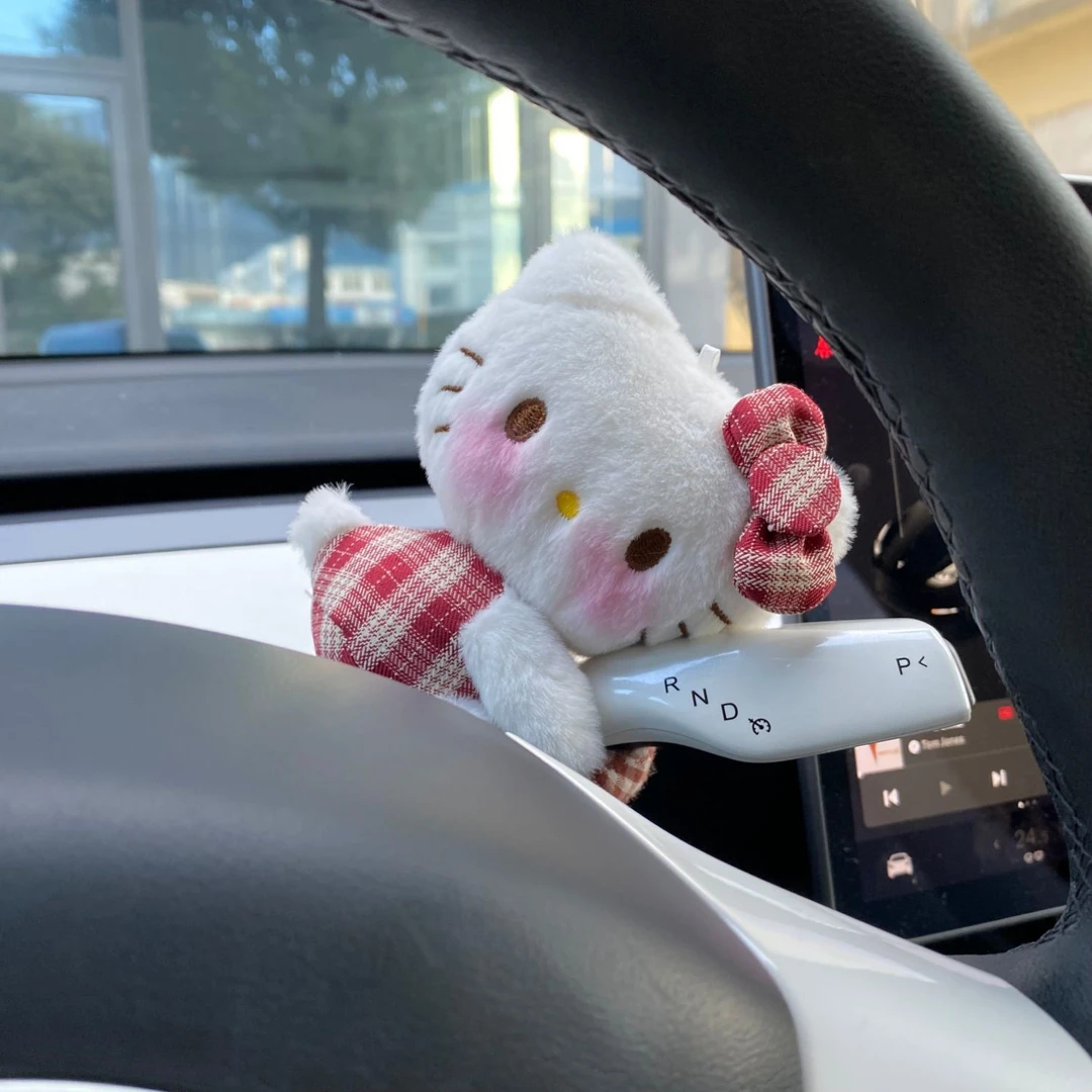 可爱侧坐格纹kt汽车怀挡装饰品车载雨刮器转向灯装饰新车礼物